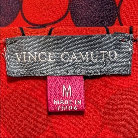 Vince Camuto Polka Dot Prep Faux Wrap V-neck Blouse Red Navy Blue Medium - Picture 12 of 16
